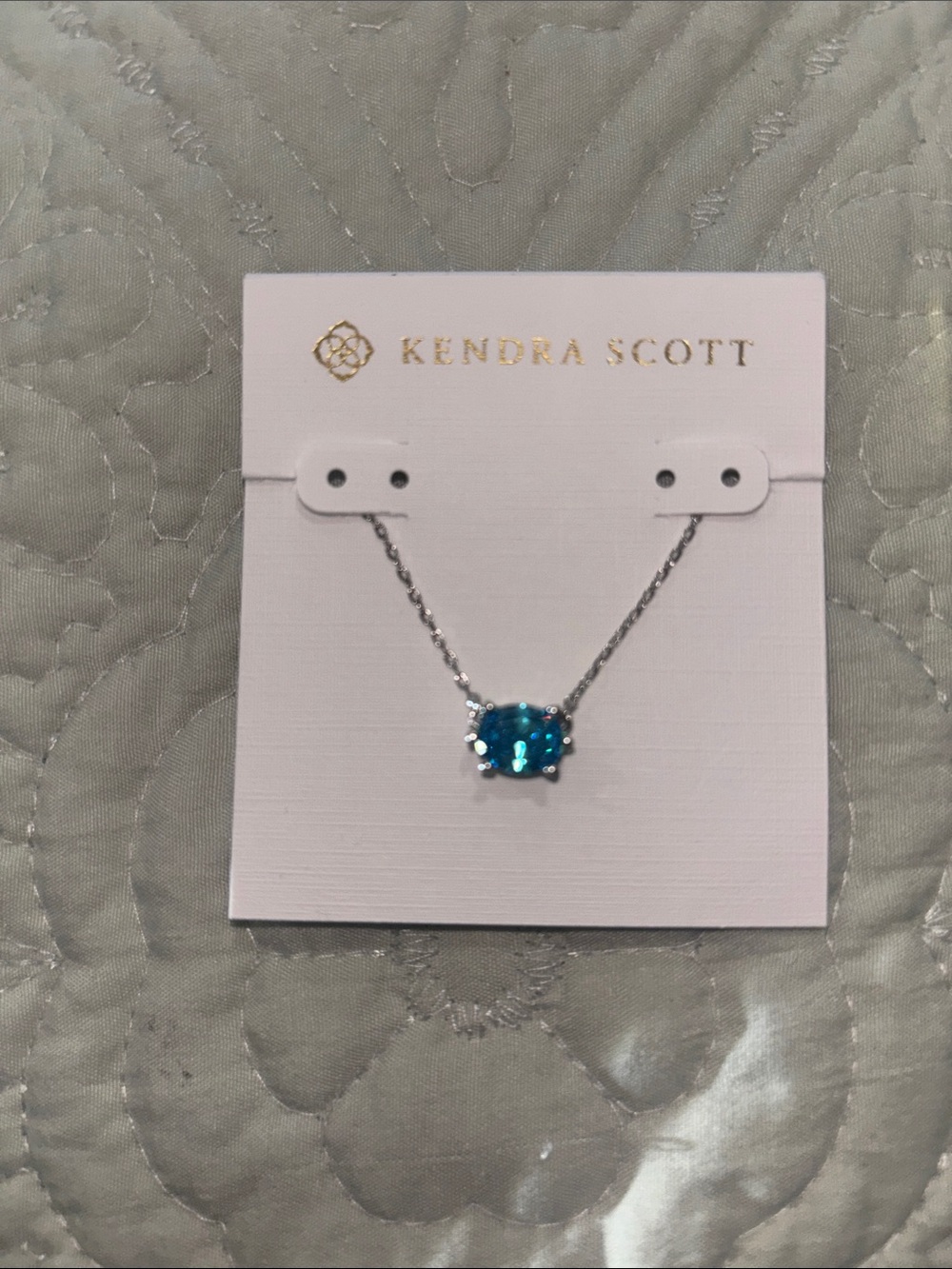 Kendra Scott Silver Necklace with Aqua Stone Pendant